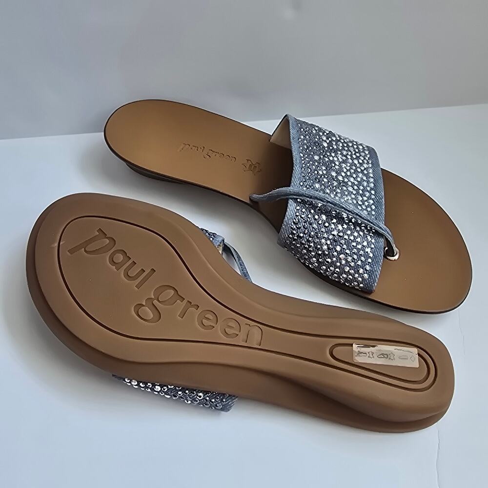 Paul Green Crystal Sandals Sz 8.5 Silver Rhinestone Thong Flat Retail $345 - Picture 4 of 7